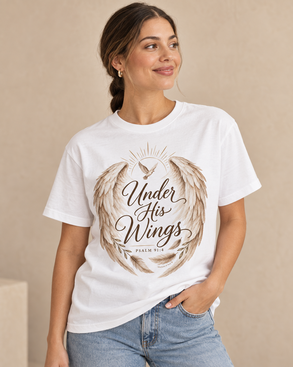 Under His Wings Psalm 91:4 Christian T Shirt | Faith Inspired Unisex Tee