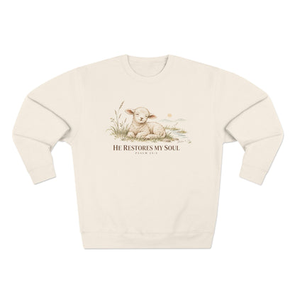 He Restores My Soul Unisex Christian Hoodie | Psalm 23:3 Lamb Bible Verse Pullover