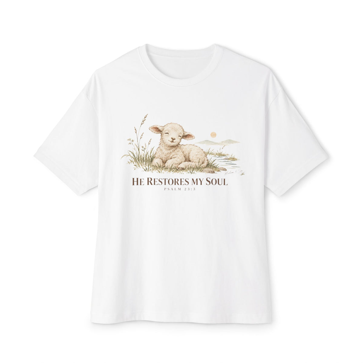 Psalm 23:3 Christian Shirt | He Restores My Soul Unisex Oversized Boxy Bible Verse Tee