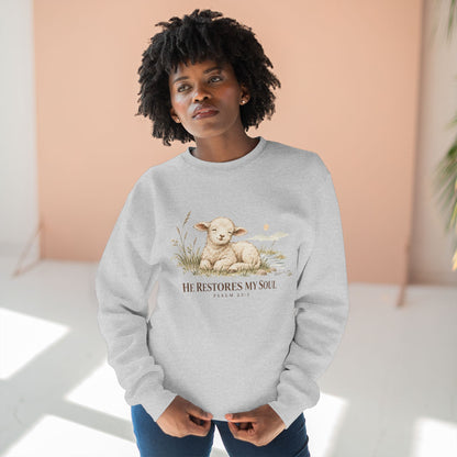 He Restores My Soul Unisex Christian Hoodie | Psalm 23:3 Lamb Bible Verse Pullover