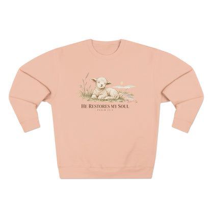 He Restores My Soul Unisex Christian Hoodie | Psalm 23:3 Lamb Bible Verse Pullover