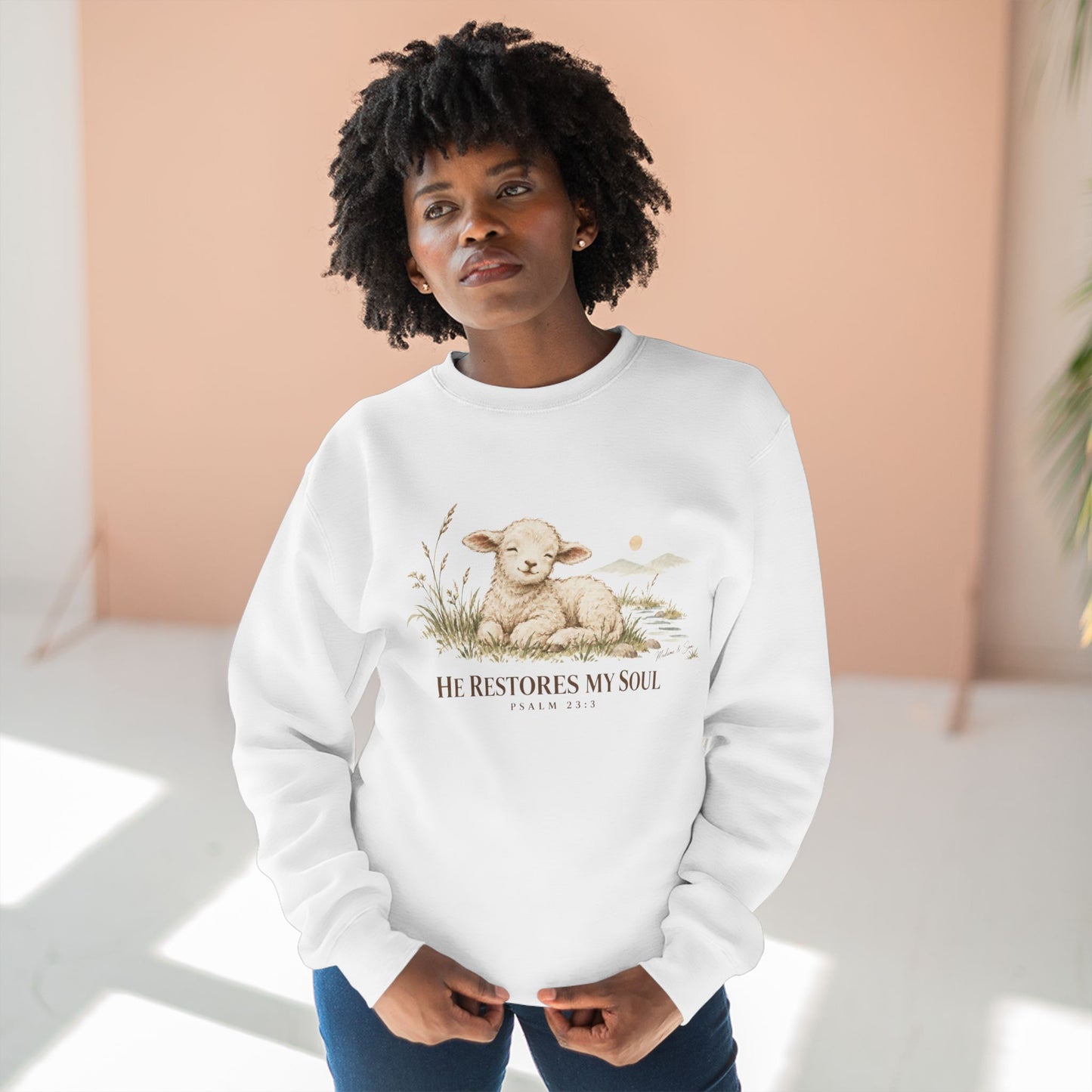 He Restores My Soul Unisex Christian Hoodie | Psalm 23:3 Lamb Bible Verse Pullover