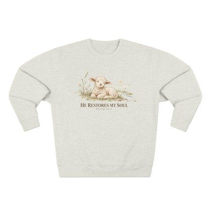 He Restores My Soul Unisex Christian Hoodie | Psalm 23:3 Lamb Bible Verse Pullover