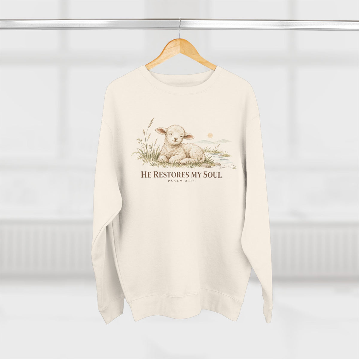 He Restores My Soul Unisex Christian Hoodie | Psalm 23:3 Lamb Bible Verse Pullover