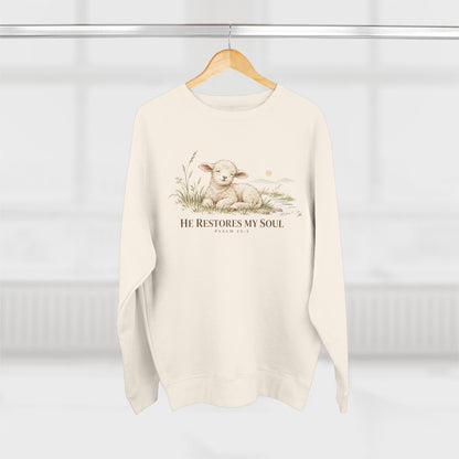 He Restores My Soul Unisex Christian Hoodie | Psalm 23:3 Lamb Bible Verse Pullover