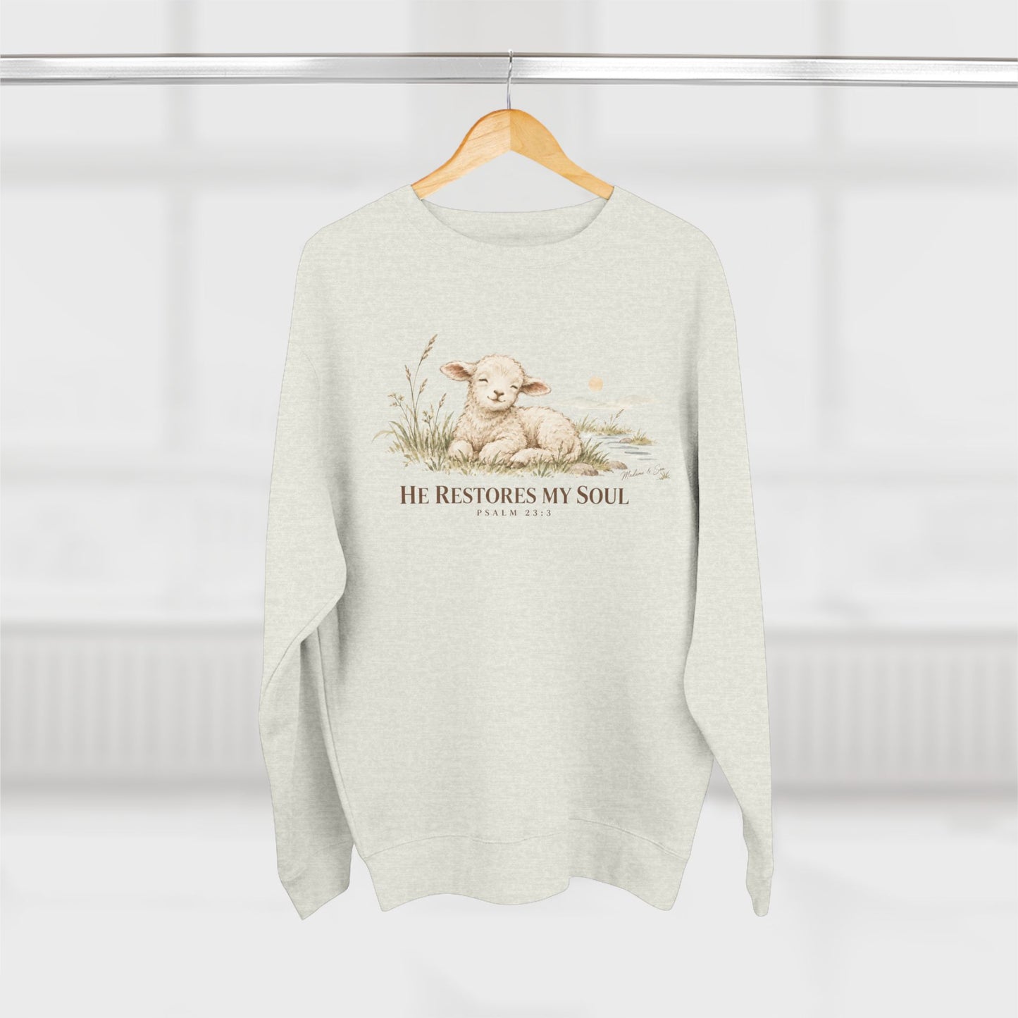 He Restores My Soul Unisex Christian Hoodie | Psalm 23:3 Lamb Bible Verse Pullover