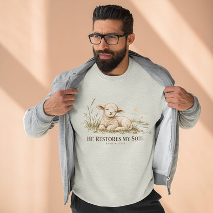 He Restores My Soul Unisex Christian Hoodie | Psalm 23:3 Lamb Bible Verse Pullover
