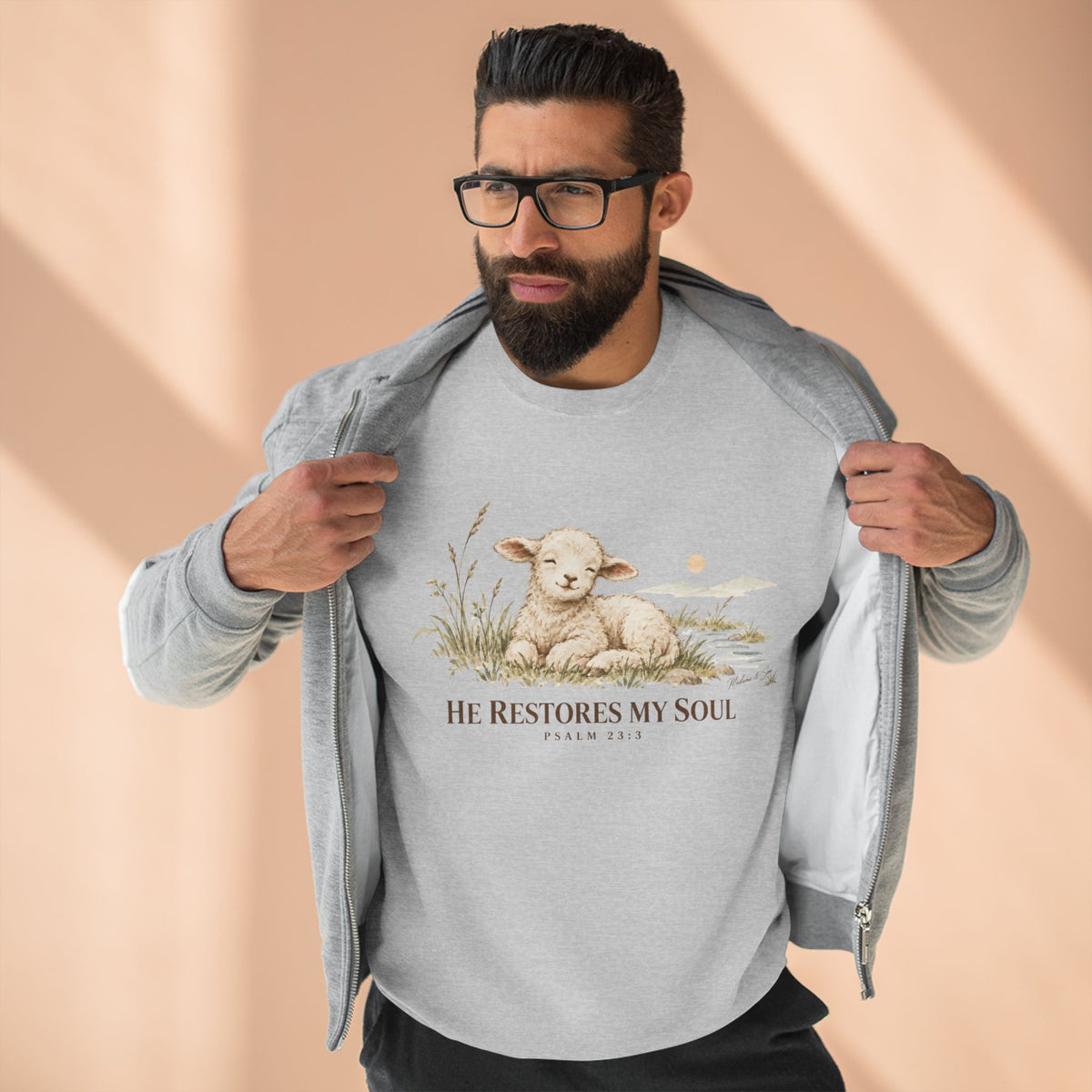 He Restores My Soul Unisex Christian Hoodie | Psalm 23:3 Lamb Bible Verse Pullover