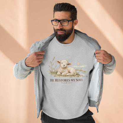 He Restores My Soul Unisex Christian Hoodie | Psalm 23:3 Lamb Bible Verse Pullover