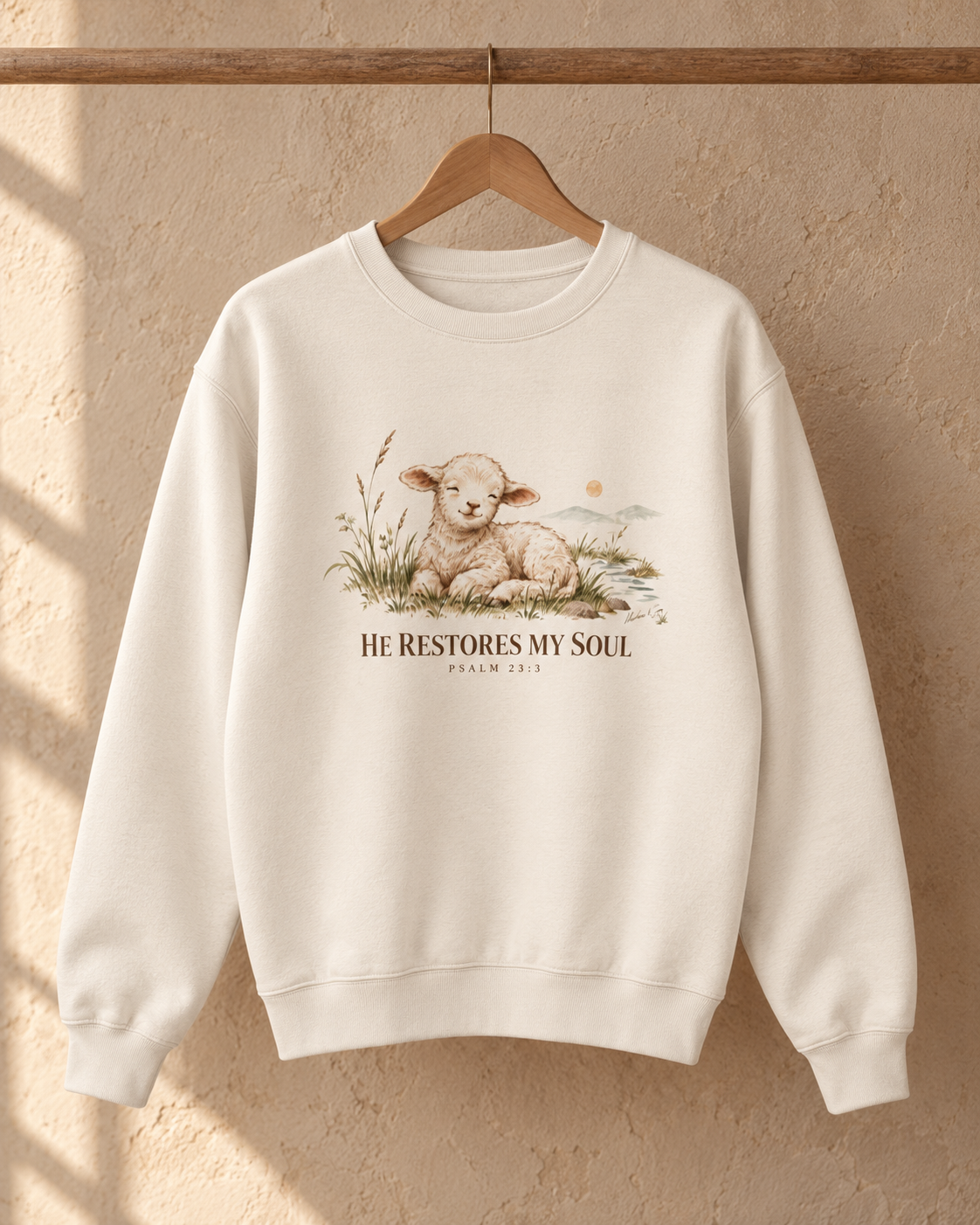 He Restores My Soul Unisex Christian Hoodie | Psalm 23:3 Lamb Bible Verse Pullover
