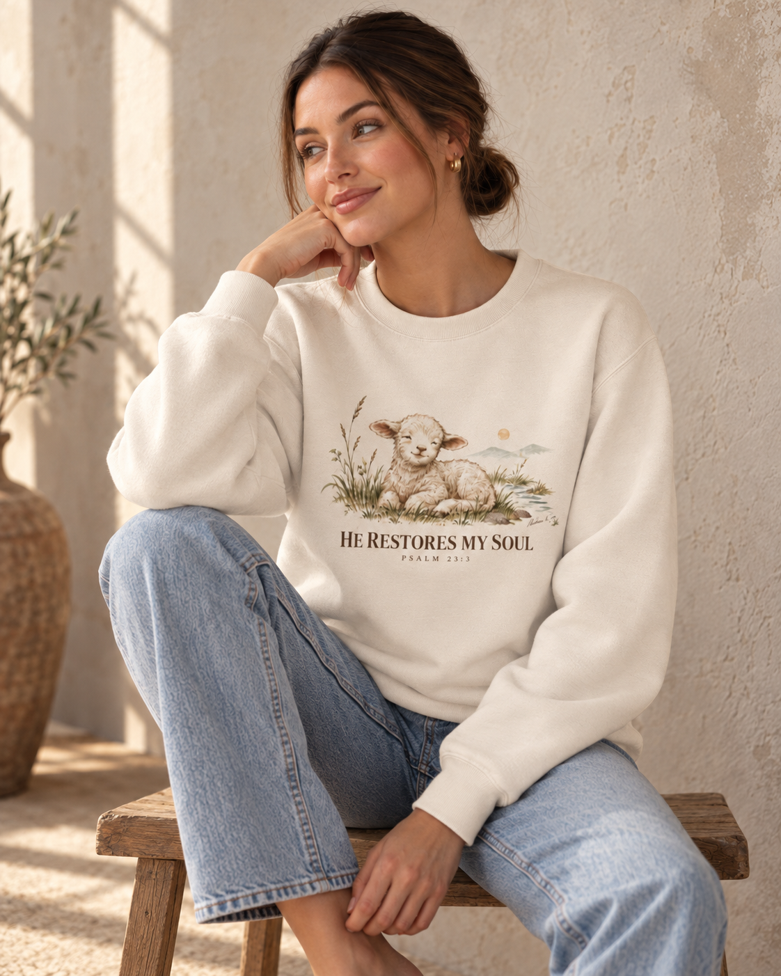 He Restores My Soul Unisex Christian Hoodie | Psalm 23:3 Lamb Bible Verse Pullover