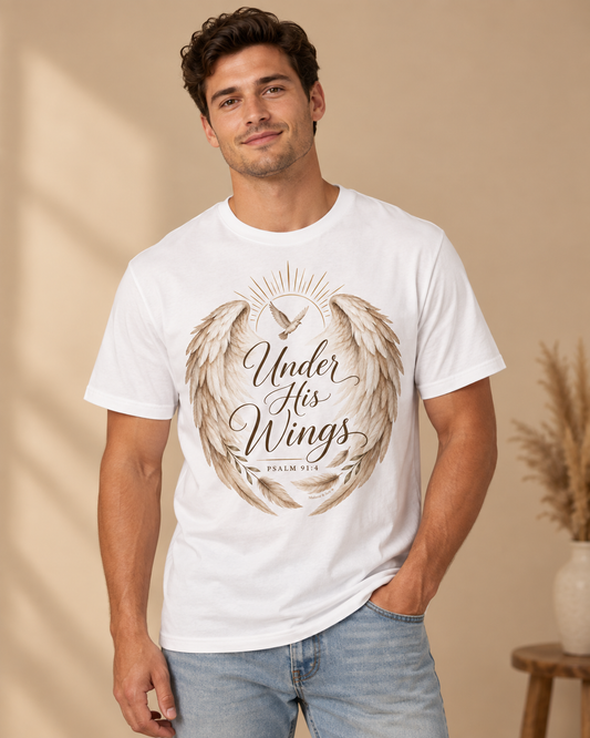 Under His Wings Psalm 91:4 Christian T Shirt | Faith Inspired Unisex Tee