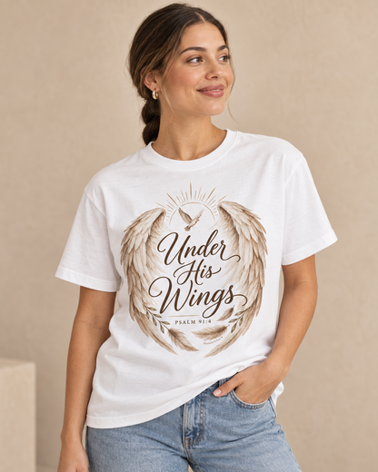 Under His Wings Psalm 91:4 Christian T Shirt | Faith Inspired Unisex Tee