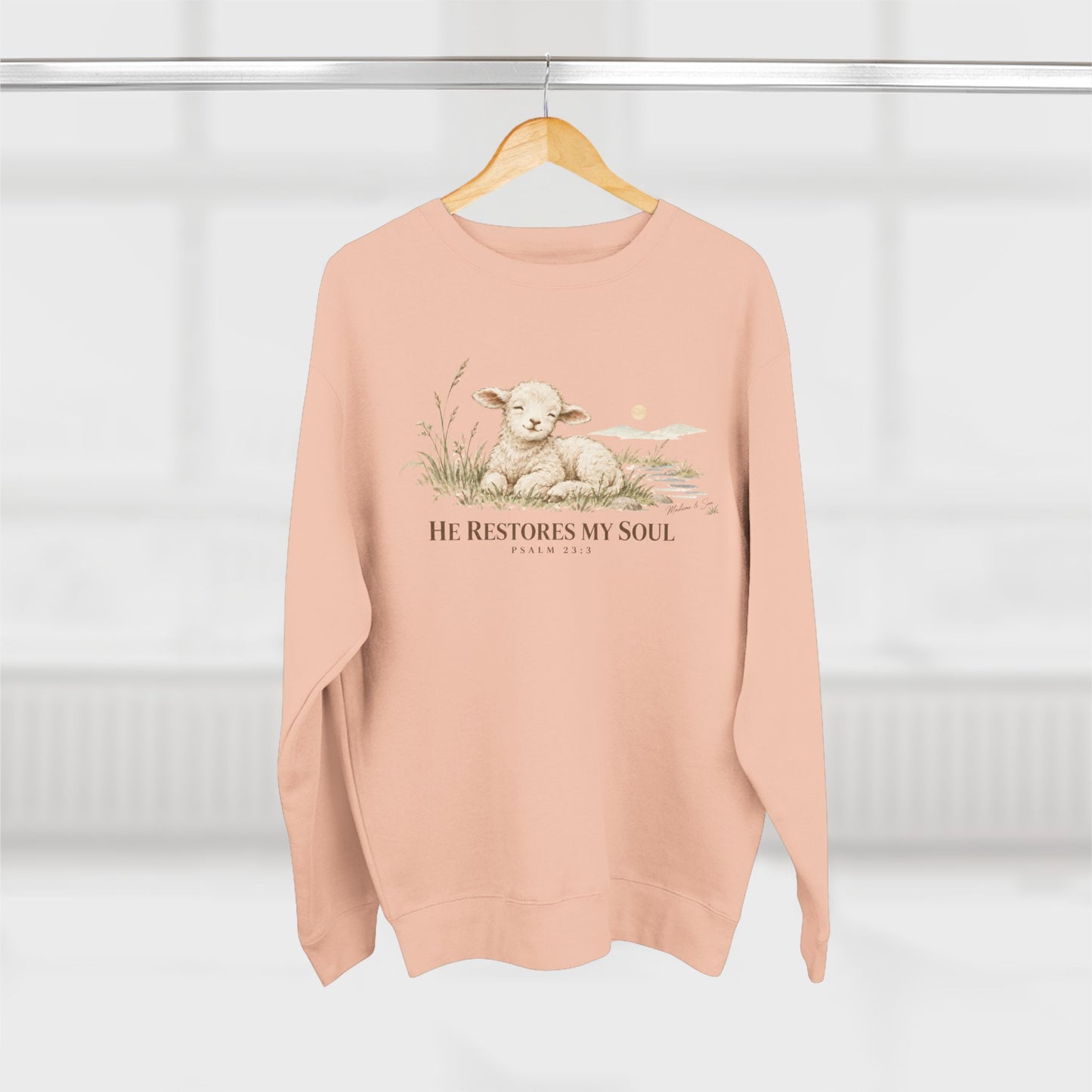He Restores My Soul Unisex Christian Hoodie | Psalm 23:3 Lamb Bible Verse Pullover