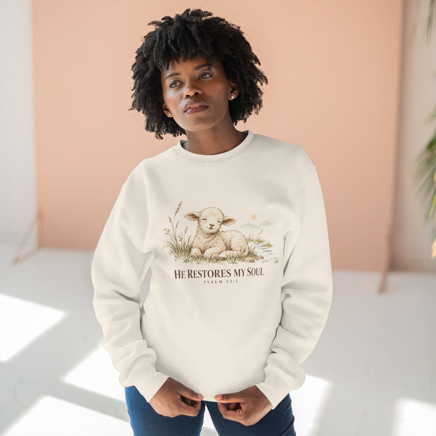 He Restores My Soul Unisex Christian Hoodie | Psalm 23:3 Lamb Bible Verse Pullover