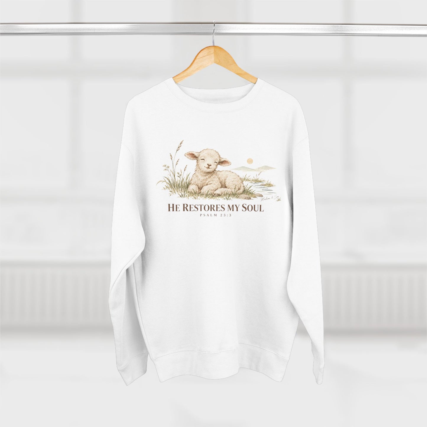 He Restores My Soul Unisex Christian Hoodie | Psalm 23:3 Lamb Bible Verse Pullover