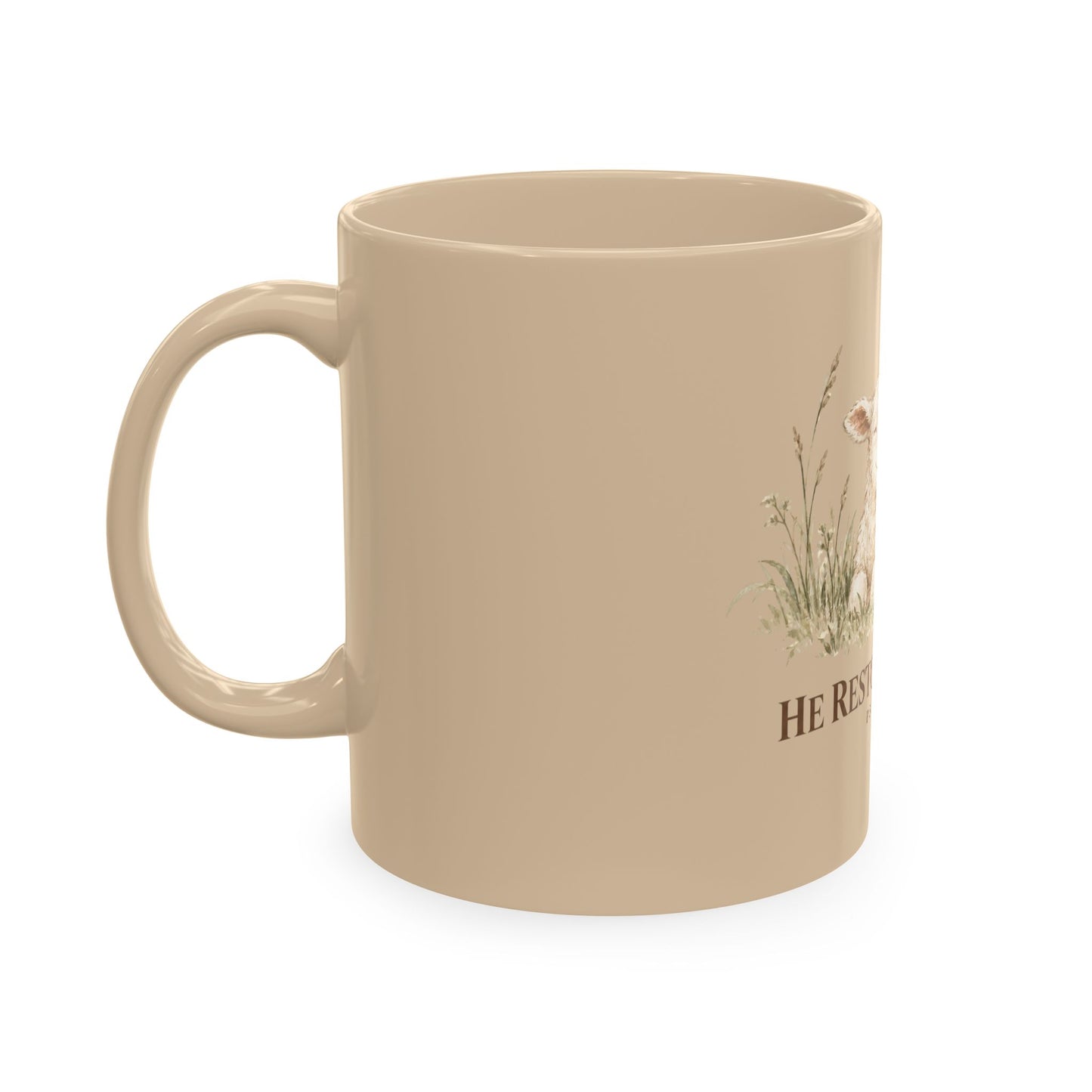 He Restores My Soul Christian Mug | Psalm 23:3 Lamb Bible Verse 11 oz Ceramic Coffee Cup