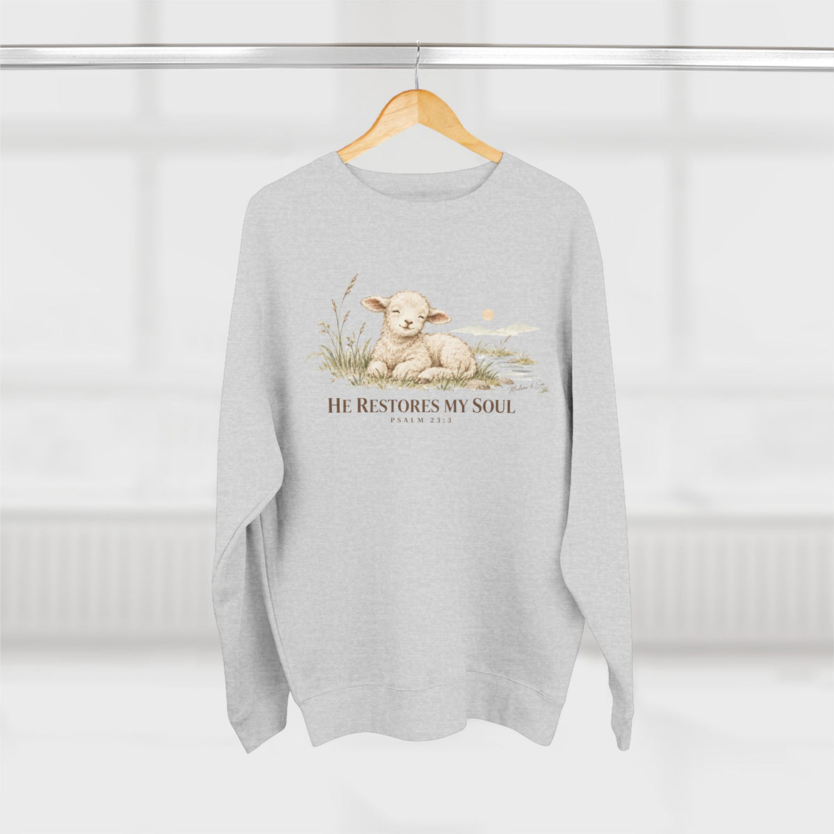 He Restores My Soul Unisex Christian Hoodie | Psalm 23:3 Lamb Bible Verse Pullover