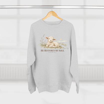 He Restores My Soul Unisex Christian Hoodie | Psalm 23:3 Lamb Bible Verse Pullover