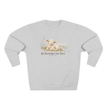 He Restores My Soul Unisex Christian Hoodie | Psalm 23:3 Lamb Bible Verse Pullover