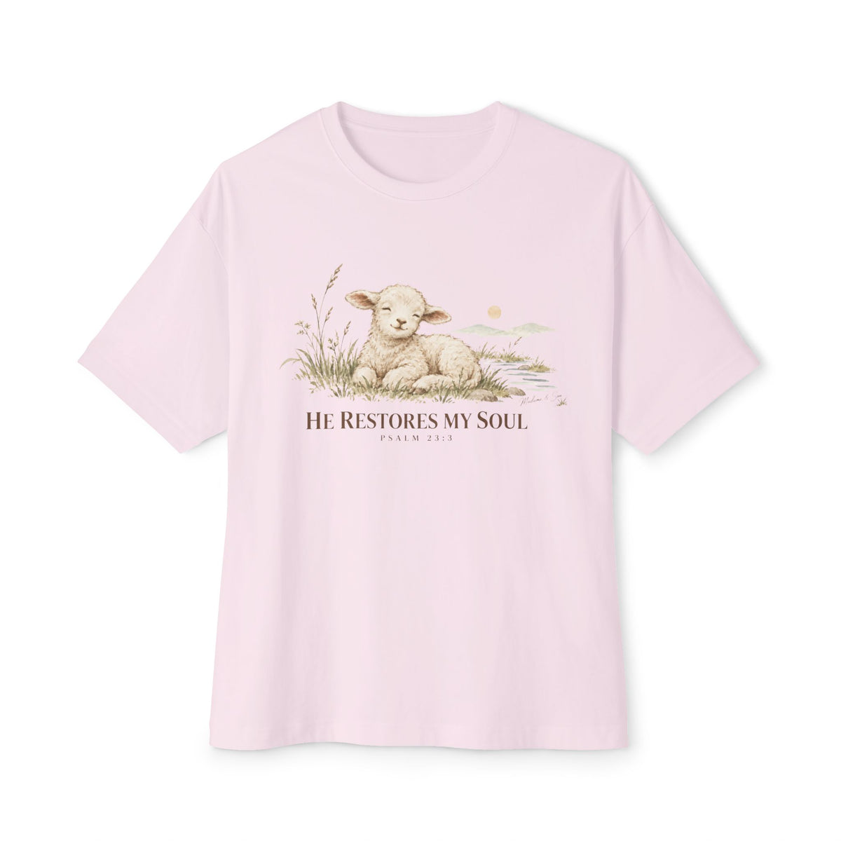 Psalm 23:3 Christian Shirt | He Restores My Soul Unisex Oversized Boxy Bible Verse Tee