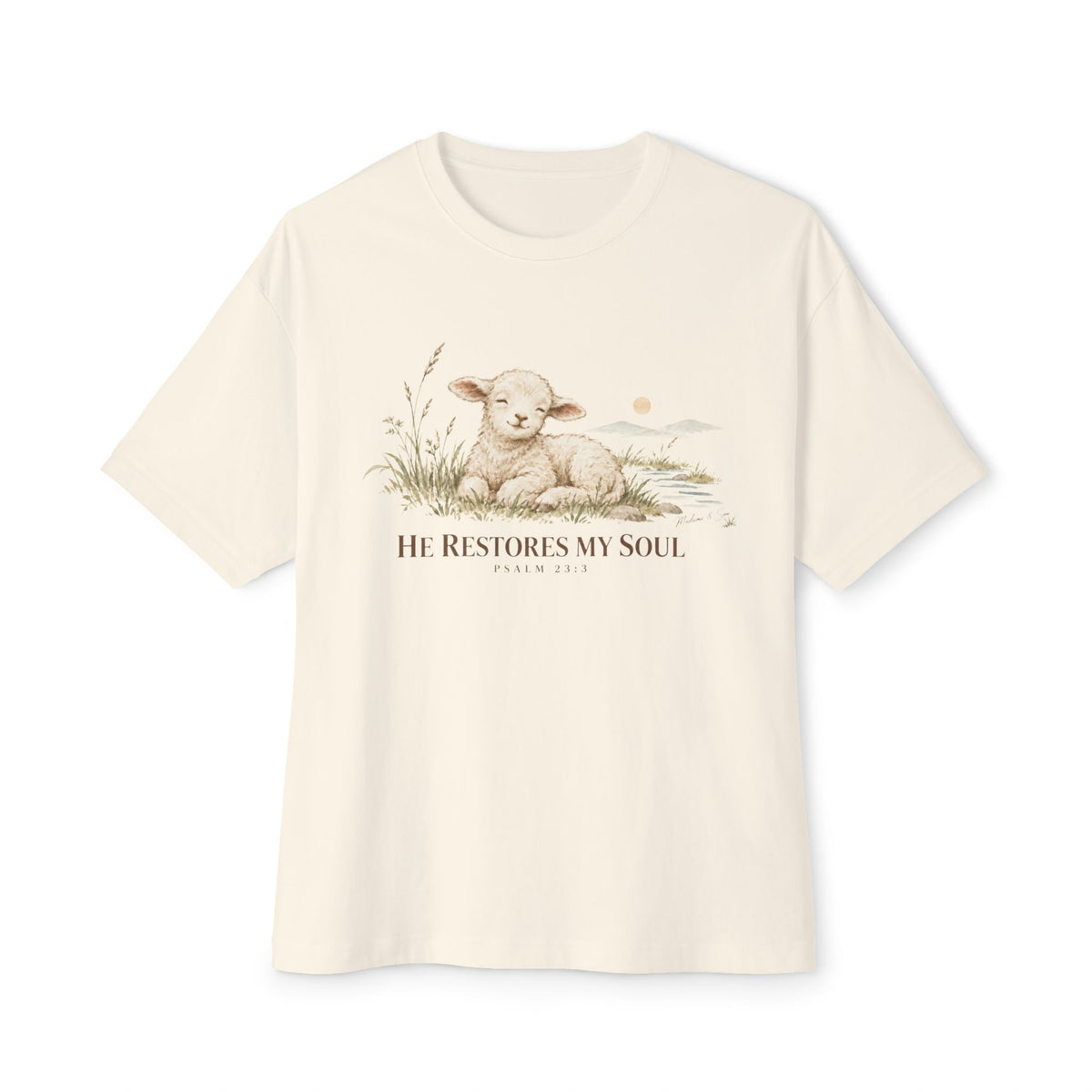 Psalm 23:3 Christian Shirt | He Restores My Soul Unisex Oversized Boxy Bible Verse Tee