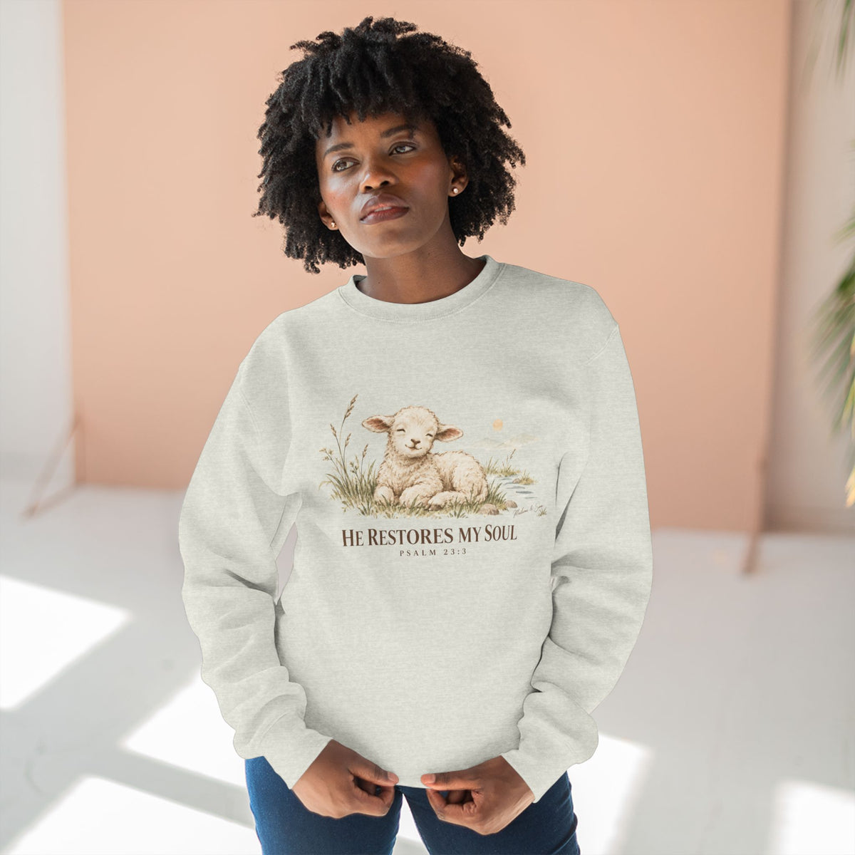 He Restores My Soul Unisex Christian Hoodie | Psalm 23:3 Lamb Bible Verse Pullover