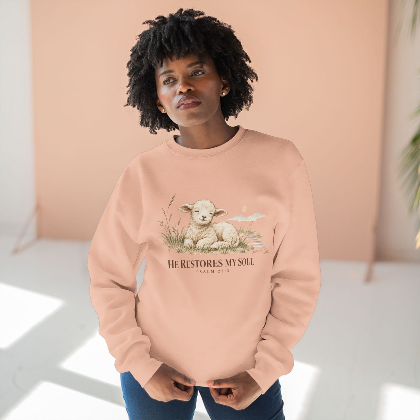 He Restores My Soul Unisex Christian Hoodie | Psalm 23:3 Lamb Bible Verse Pullover