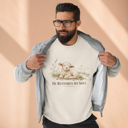 He Restores My Soul Unisex Christian Hoodie | Psalm 23:3 Lamb Bible Verse Pullover