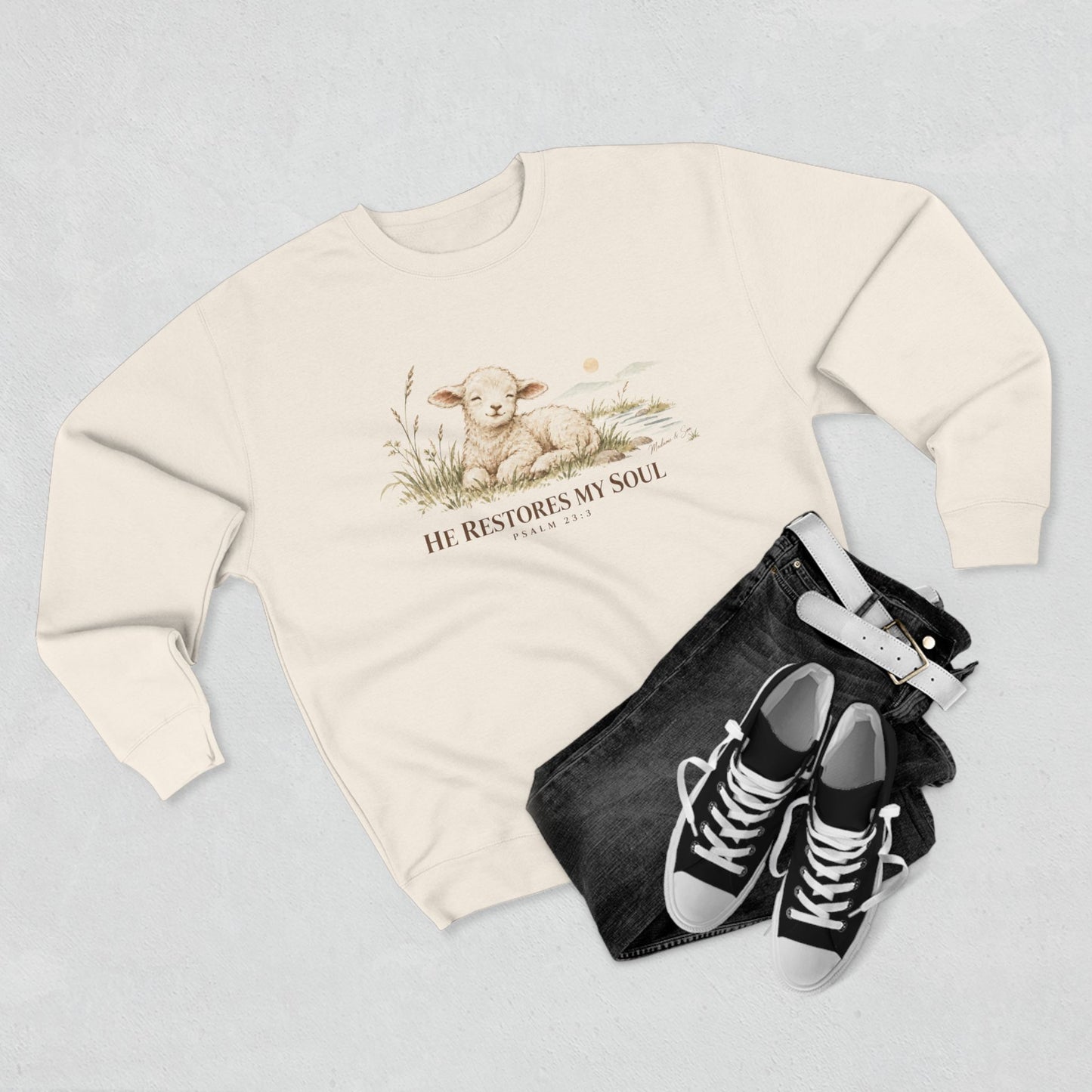 He Restores My Soul Unisex Christian Hoodie | Psalm 23:3 Lamb Bible Verse Pullover