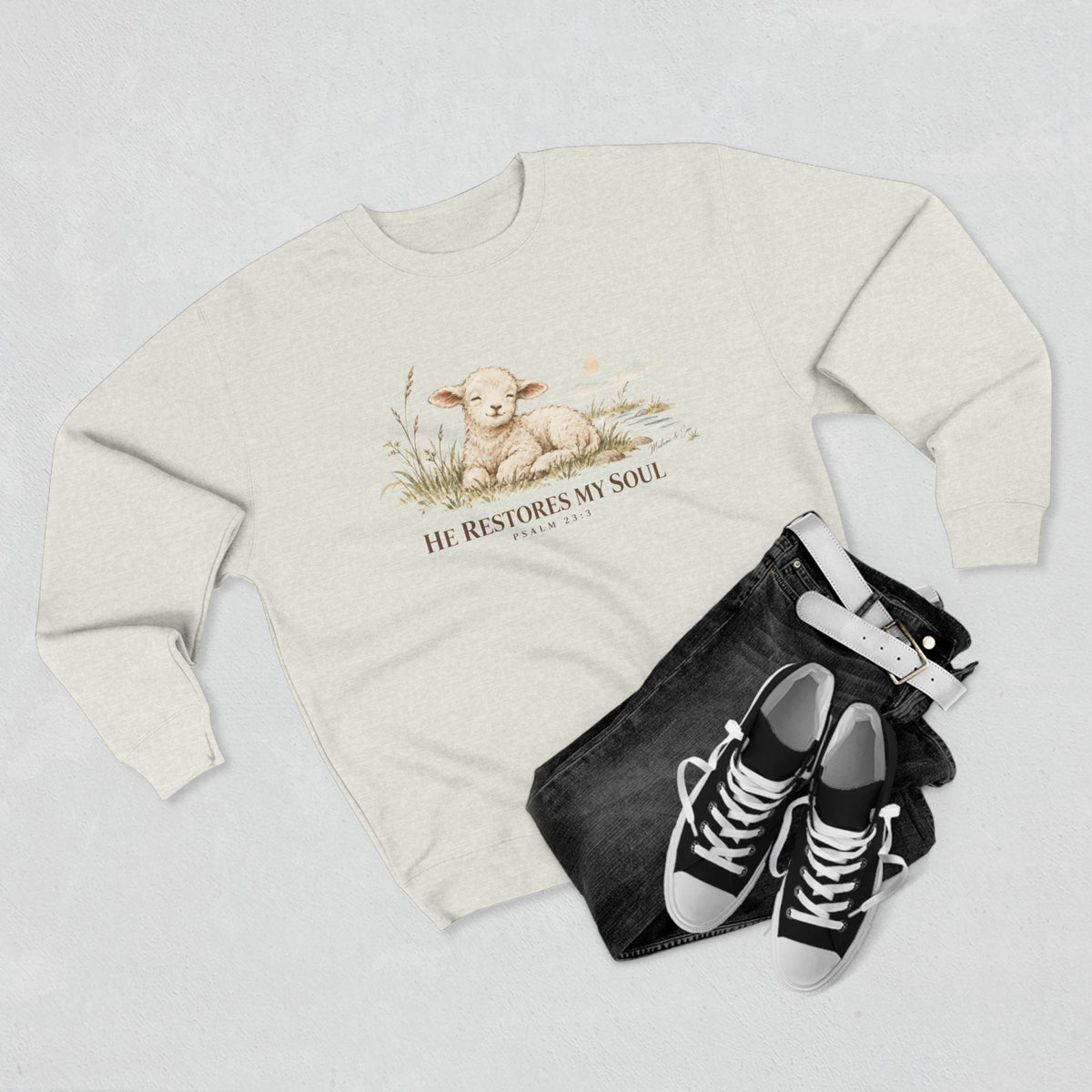 He Restores My Soul Unisex Christian Hoodie | Psalm 23:3 Lamb Bible Verse Pullover