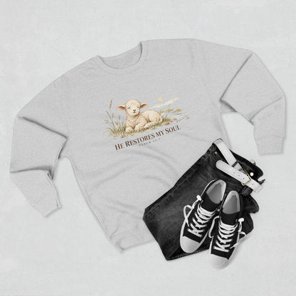 He Restores My Soul Unisex Christian Hoodie | Psalm 23:3 Lamb Bible Verse Pullover