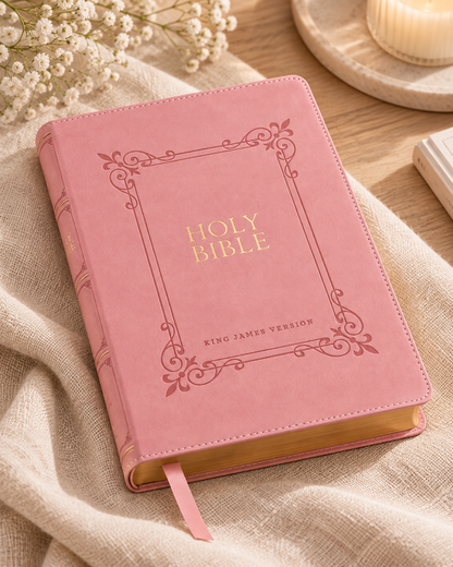 KJV Large Print Bible Pink Leathersoft Red Letter Comfort Print