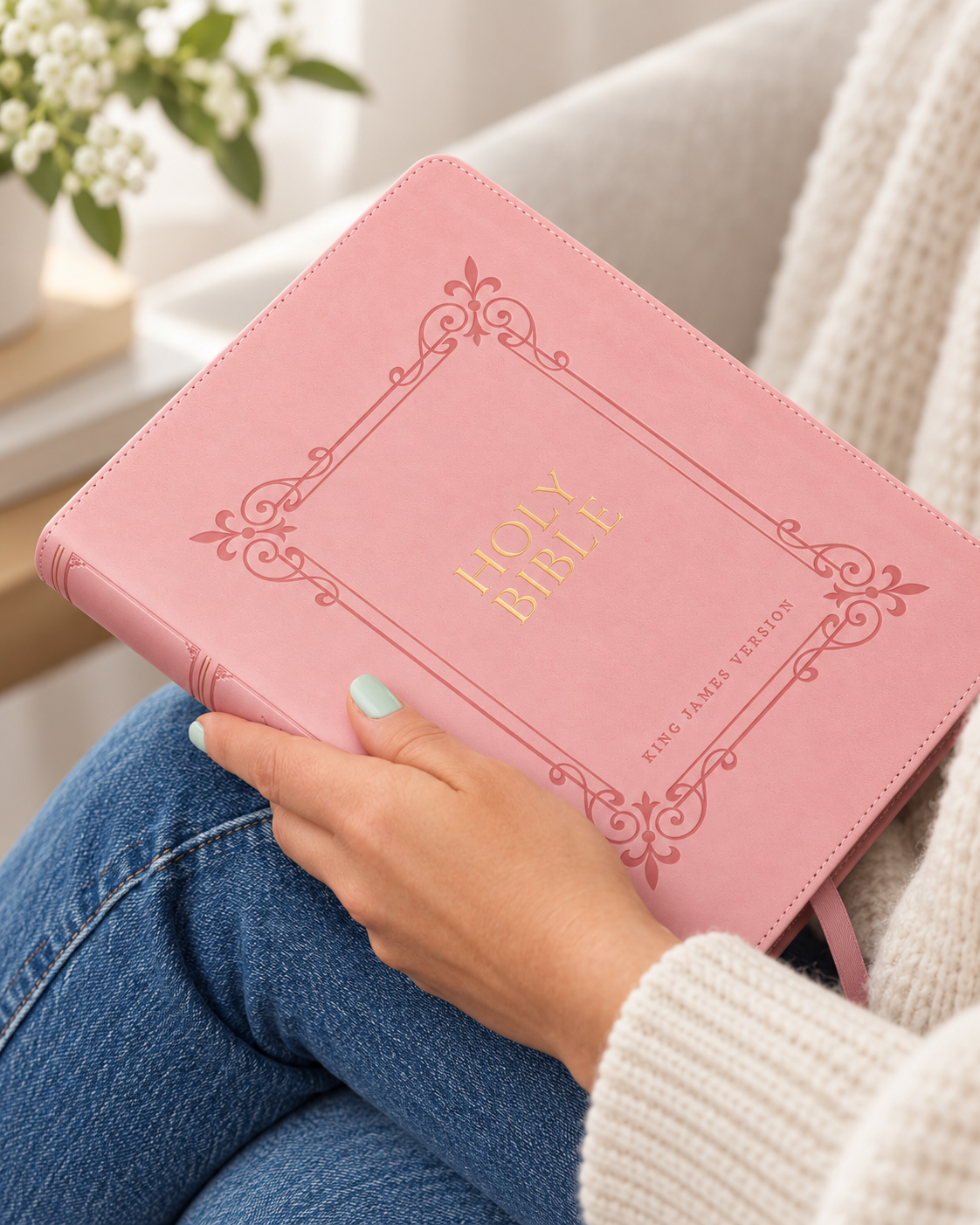 KJV Large Print Bible Pink Leathersoft Red Letter Comfort Print