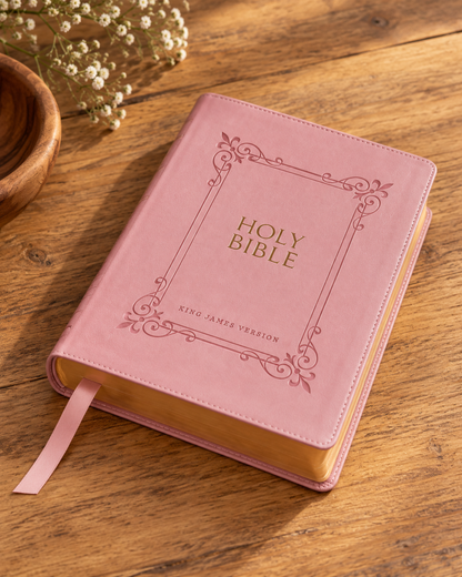 KJV Large Print Bible Pink Leathersoft Red Letter Comfort Print